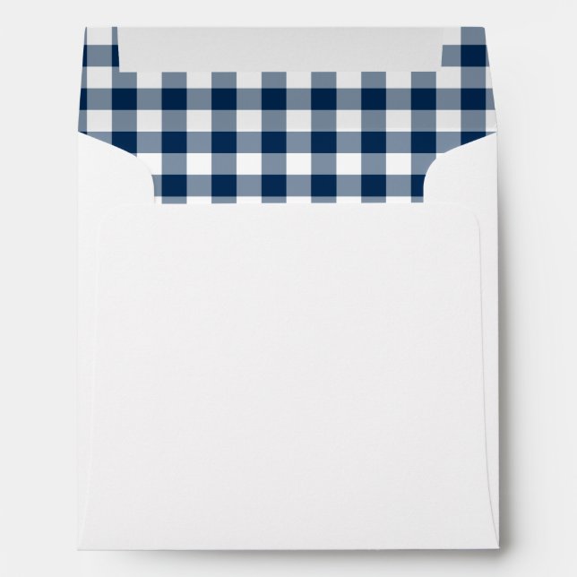 Navy Blue and White Gingham Country Wedding Envelope (Back (Bottom))