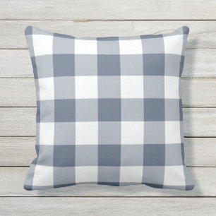 Navy Blue and White Gingham Pattern Chequered Cushion