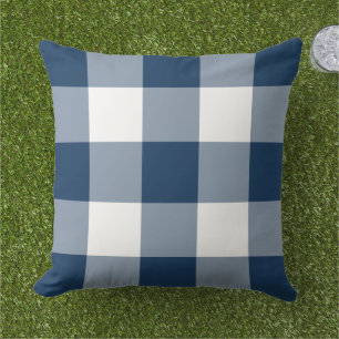 Navy Blue and White Gingham Plaid Pattern Cushion