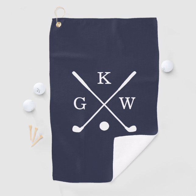 Navy Blue and White Golf Clubs Monogram Towel (InSitu)