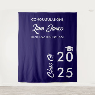 Navy Blue And White Graduation Photo Backdrop Tapestry