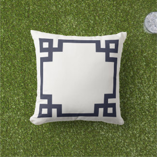 Navy Blue and White Greek Key Border Cushion