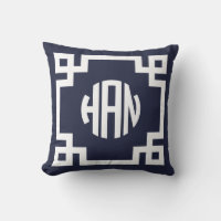 Navy Blue and White Greek Key Circle Monogram HAN