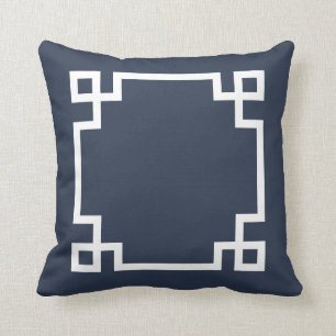 Navy Blue and White Greek Key Cushion