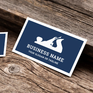 Navy Blue and White Hand Plane Handyman Carpenter Business Card