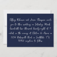 Navy Blue and White Handwriting Style Wedding