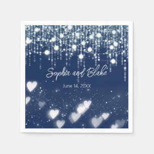 Navy Blue and White Hanging Lights Wedding Napkin