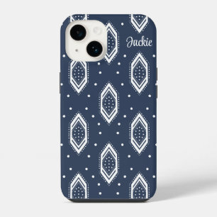 Navy Blue and White Hexagon Pattern  iPhone 14 Case