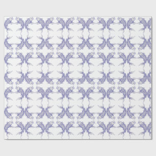 Navy blue and white Koi fish Japanese Wrapping Paper