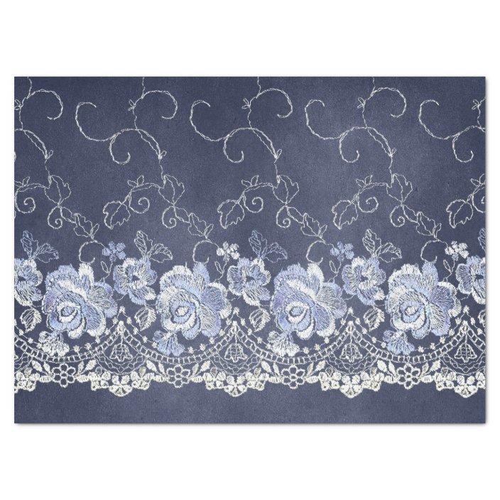 Navy Blue and White Lace Decoupage Tissue Paper Zazzle.co.nz