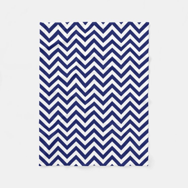 Navy Blue and White Large Chevron ZigZag Pattern Fleece Blanket (Front)