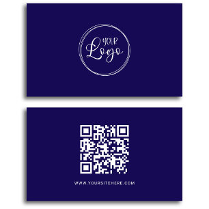 Navy Blue and White Logo Minimalist QR Code Business Card