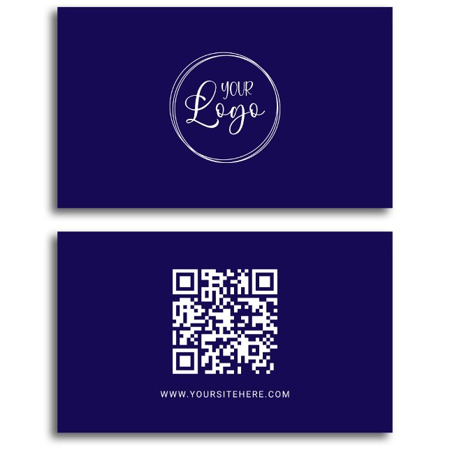 Navy Blue and White Logo Minimalist QR Code Business Card (Navy Blue and White Logo Minimalist QR Code Business Card)