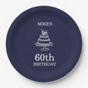 Navy Blue and White Mens Birthday Party  Paper Plate