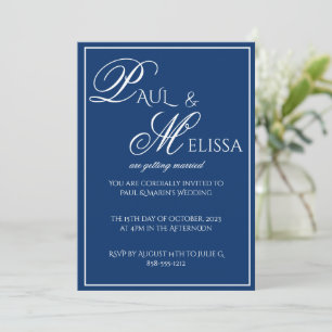 Navy Blue and White Minimalist Wedding Invitation