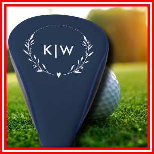 Navy Blue and White   Modern Initials Monogram Golf Head Cover