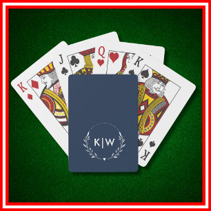 Navy Blue and White Modern Initials Monogram Playing Cards