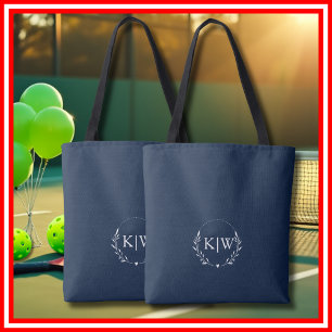Navy Blue and White Modern Initials Monogram Tote Bag
