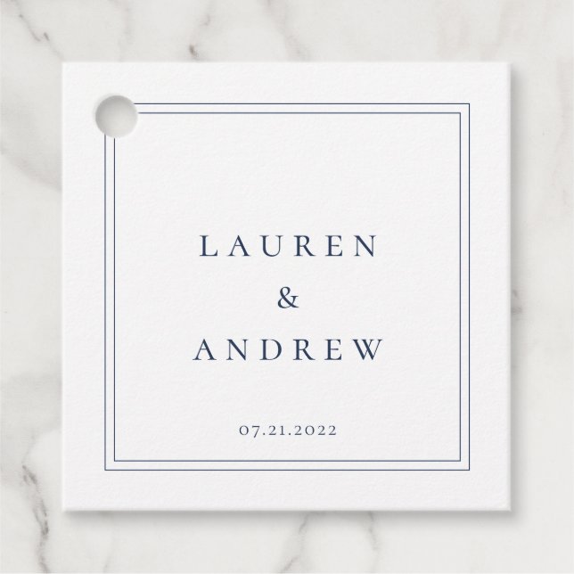 Navy Blue and White Modern Minimalist Favour Tags (Front)