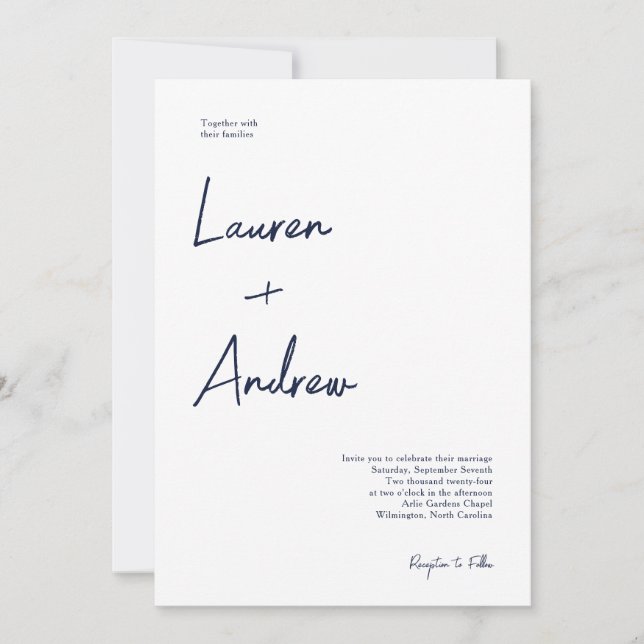 Navy Blue and White Modern Minimalist Wedding Invitation (Front)