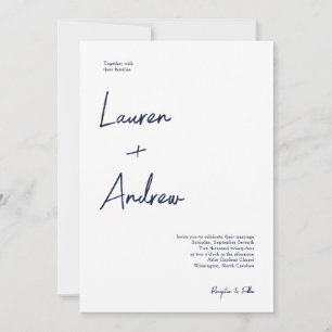 Navy Blue and White Modern Minimalist Wedding Invitation