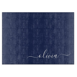 Navy Blue and White Modern Monogram Cutting Board