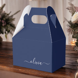 Navy Blue and White Modern Monogram Favour Box
