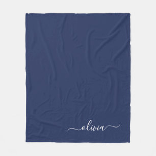 Navy Blue and White Modern Monogram Fleece Blanket