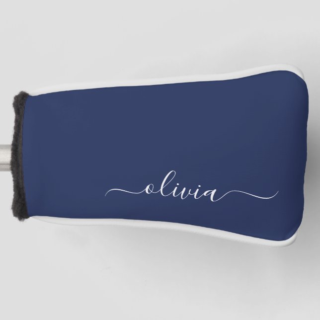 Navy Blue and White Modern Monogram Golf Head Cover (Front)