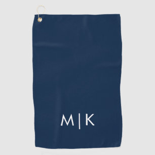 Navy Blue and White   Modern Monogram Golf Towel