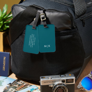 Navy Blue and White Modern Monogram Luggage Tag