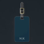 Navy Blue and White | Modern Monogram Luggage Tag<br><div class="desc">This modern luggage tag design features a dark navy blue background,  with your initials in bold white text for a look that is simple and stylish,  yet professional.</div>