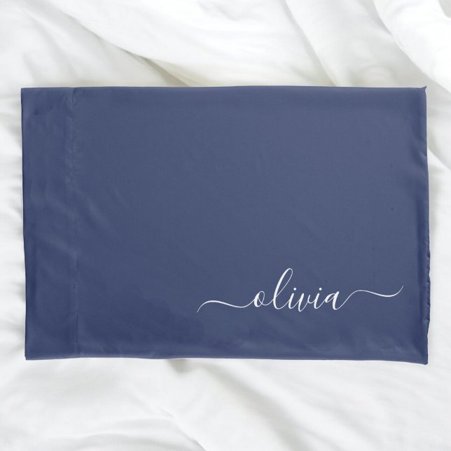 Navy Blue and White Modern Monogram Pillowcase (Creator Uploaded)