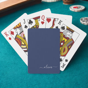 Navy Blue and White Modern Monogram Playing Cards