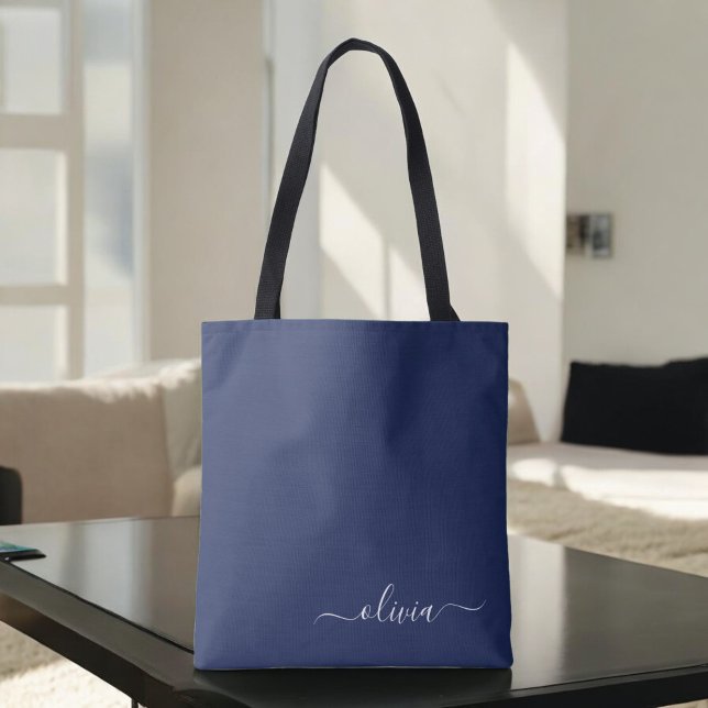 Navy Blue and White Modern Monogram Tote Bag (Creator Uploaded)
