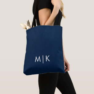 Navy Blue and White Modern Monogram Tote Bag