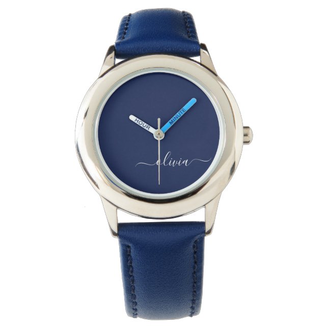Navy Blue and White Modern Monogram Watch (Front)