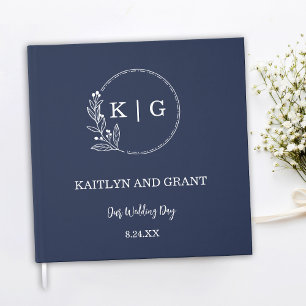 Navy Blue and White Monogram Wedding Guestbook