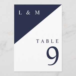 Navy Blue And White Monogram Wedding Table Number
