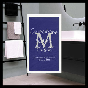 Navy Blue and White Monogrammed Graduation Party Napkin