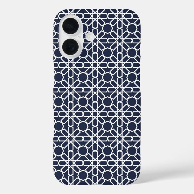 Navy Blue and White Moroccan Zellige Pattern Case-Mate iPhone Case (Back)