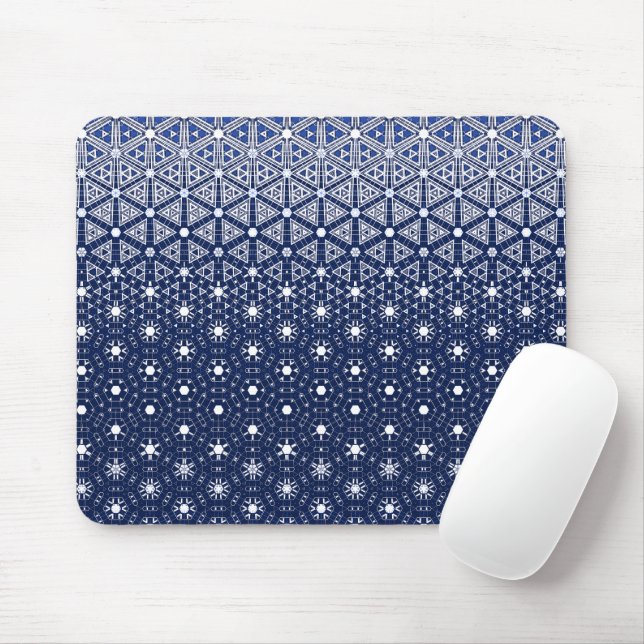 Navy Blue and White Mosaic Mouse Pad (With Mouse)