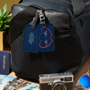 Navy Blue and White Mr. Mrs. Modern Monogram Luggage Tag