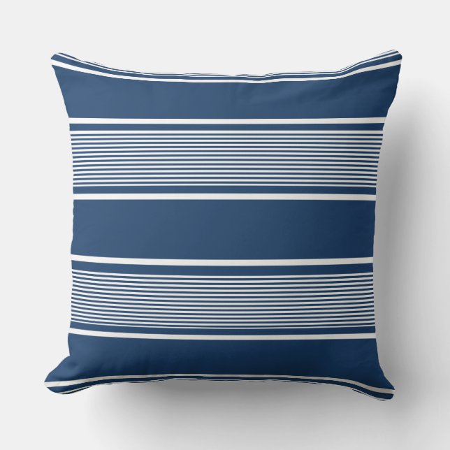 Navy Blue and White Multi Stripe Cushion (Front)