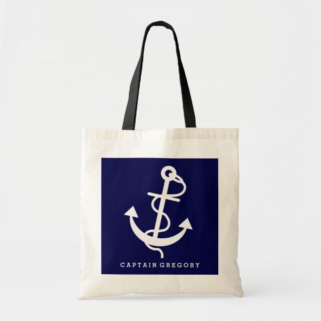 Navy Blue And White Nautical Anchor 2 Tote Bag (Front)