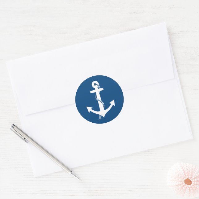 Navy Blue and White Nautical Anchor Stickers (Envelope)
