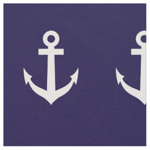 Navy blue and white nautical anchor textile fabric