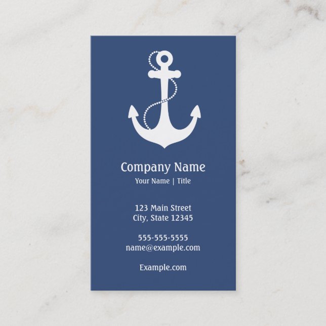 Navy Blue and White Nautical Business Card (Front)