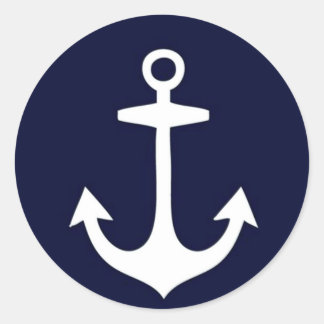 Navy Blue and White Nautical Inspired Classic Round Sticker