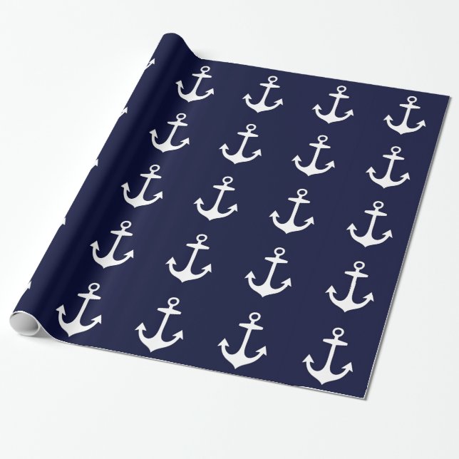 Navy Blue and White Nautical Inspired Wrapping Paper (Unrolled)